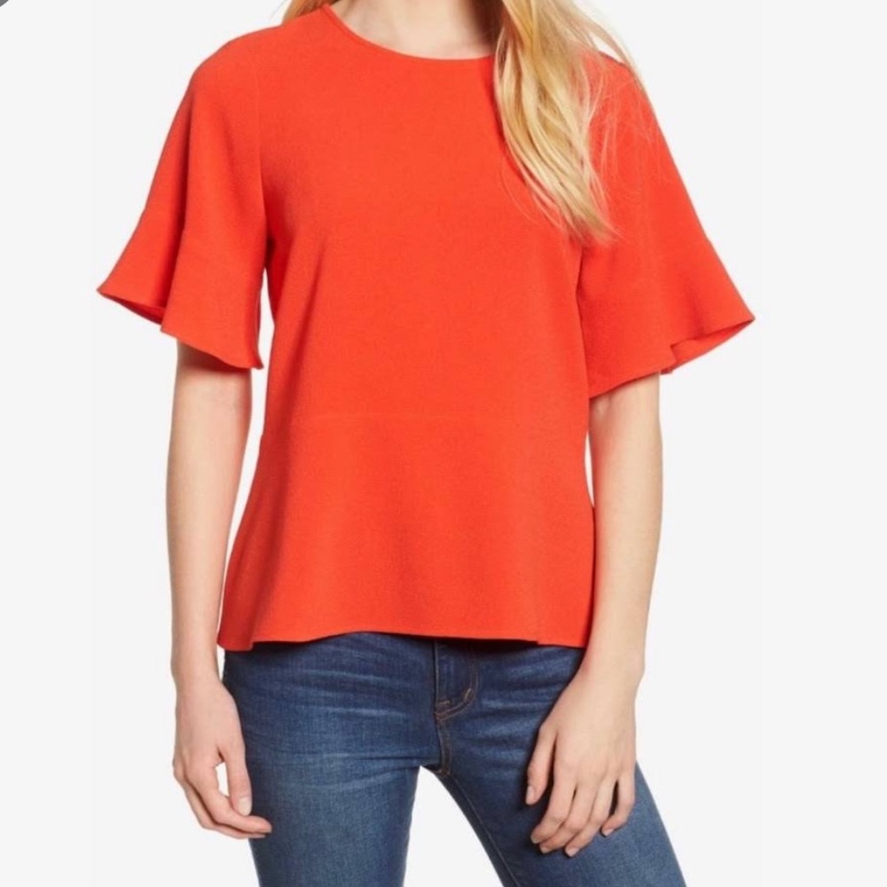 Madewell Textured Peplum Orange Blouse Size XS